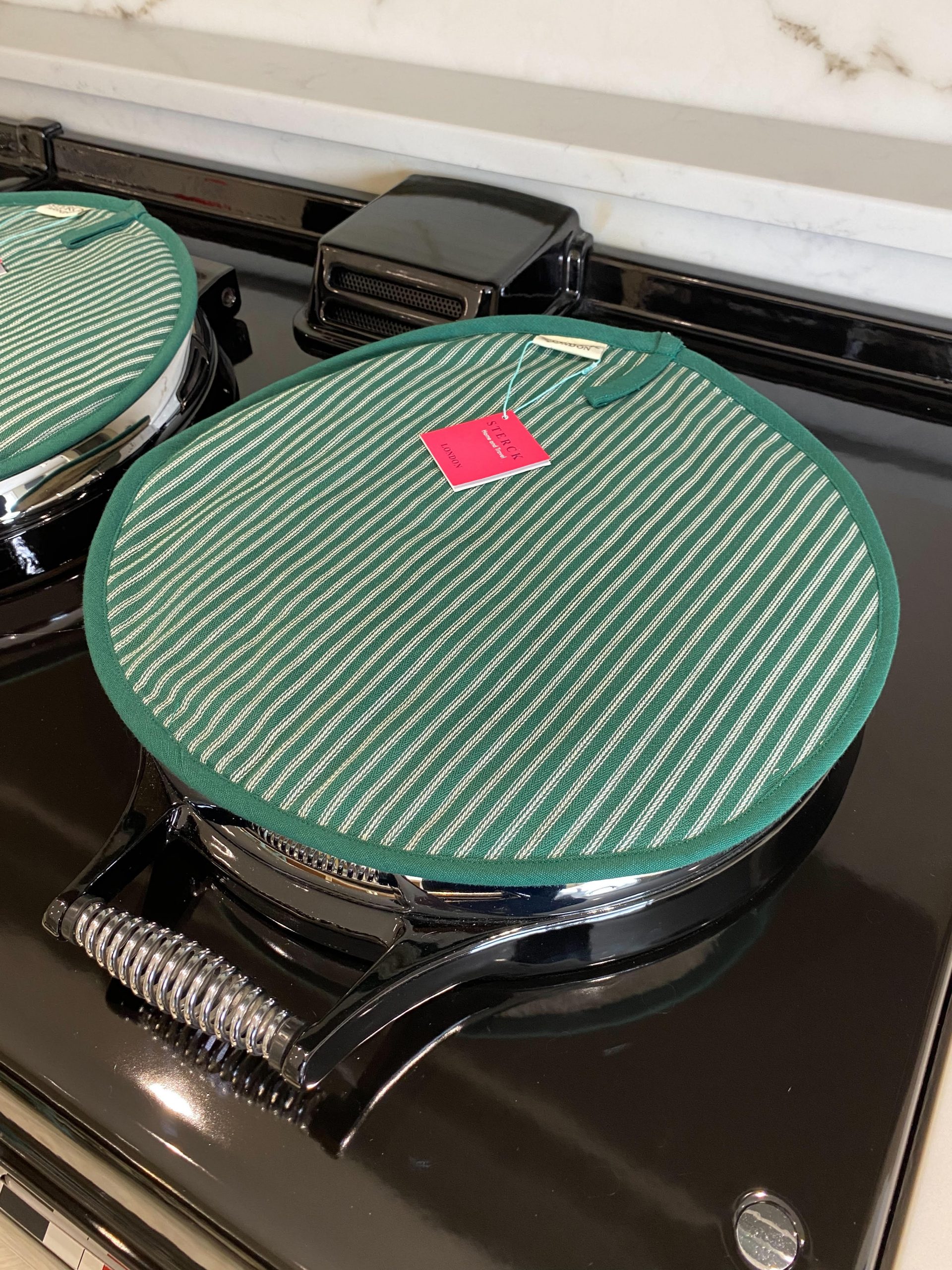 Green Drum White Striped Hob Lid Covers Round for Aga Range Cooker