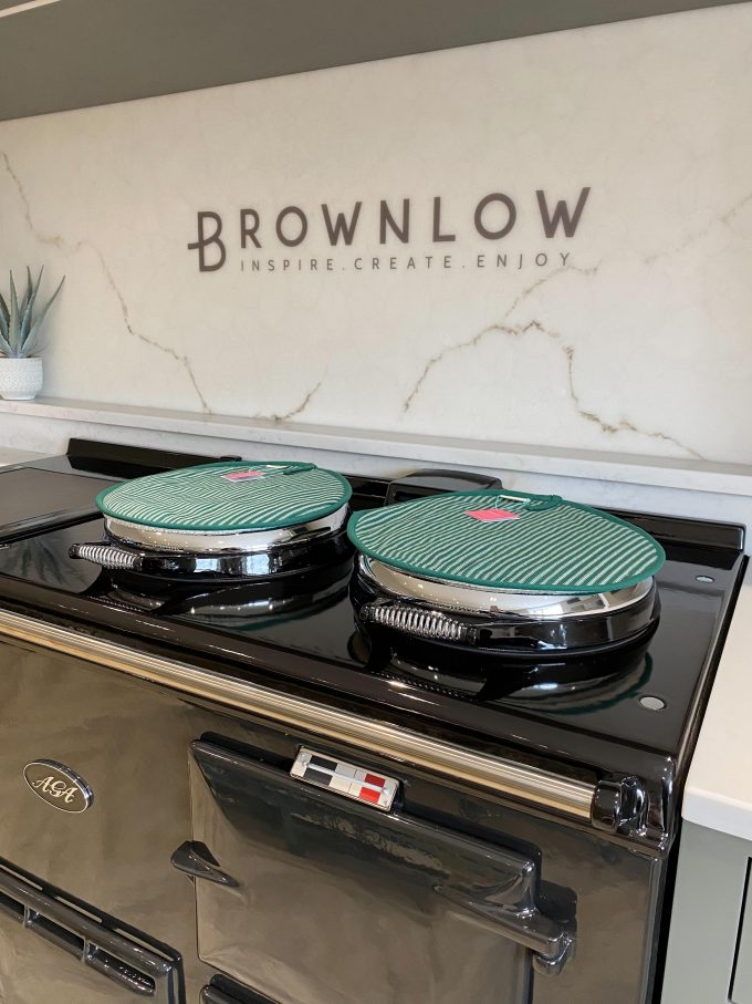 Green Drum White Striped Hob Lid Covers Round for Aga Range Cooker